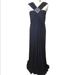 Melinda Eng Black Beaded Jewel Maxi Dress Gown Size 12